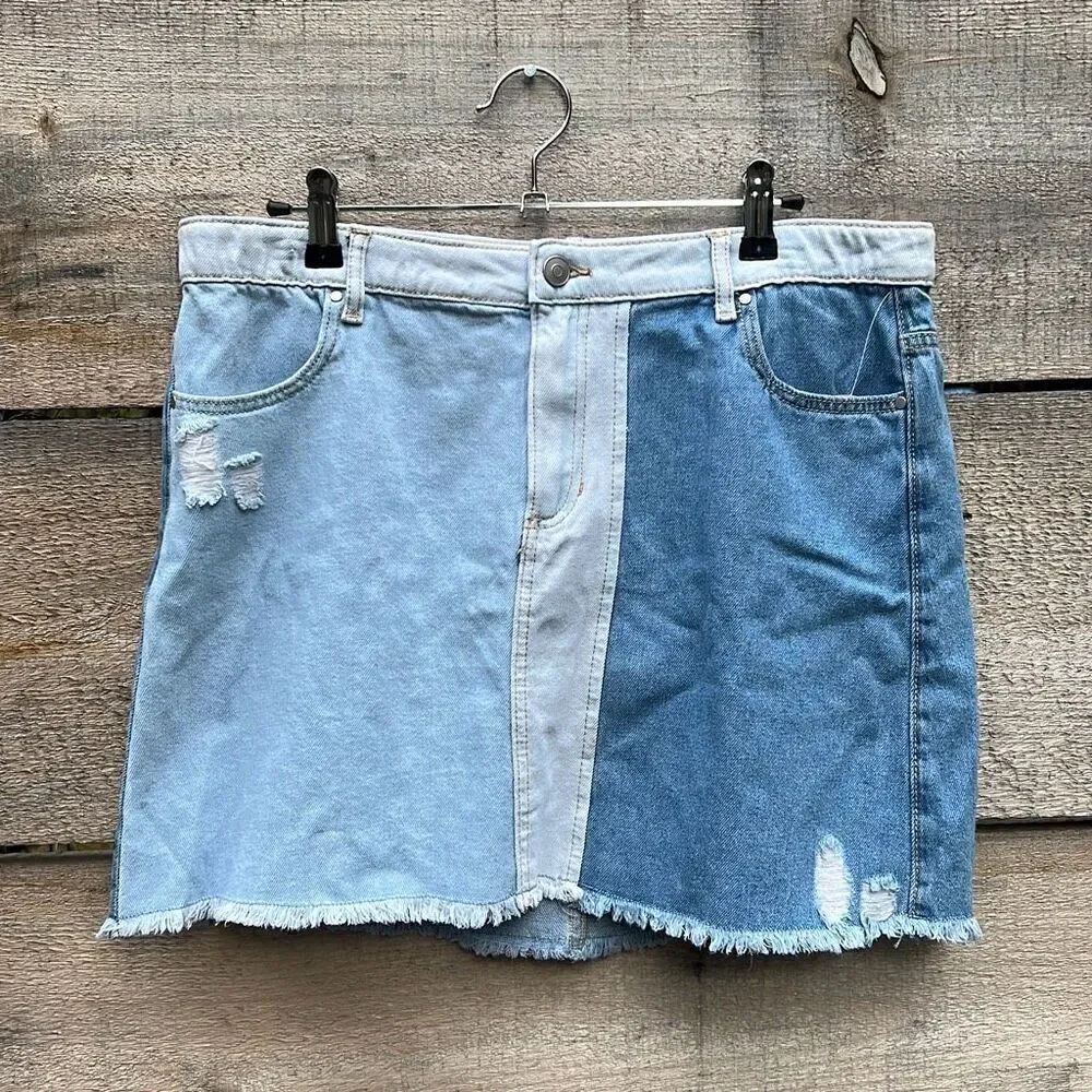 Wonder Nation Girls Raw Hem Distressed Patchwork Denim Skirt Size XL NWT